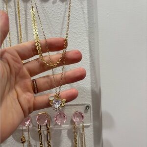 Gold Heart Multi Strand Pendant Necklace